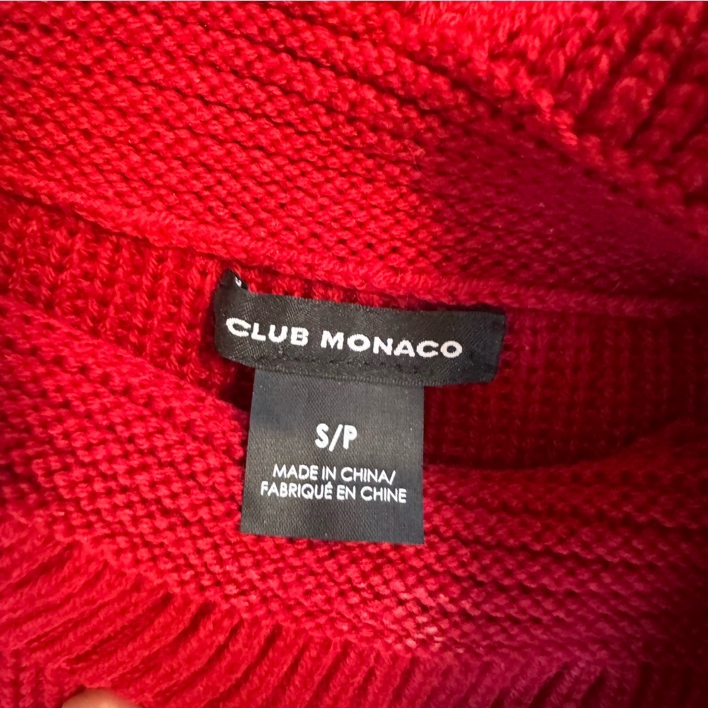 Club Monaco Red 100% Merino Wool Ruffle Neck Balloon Sleeve Sweater Women's Sm - Picture 7 of 11